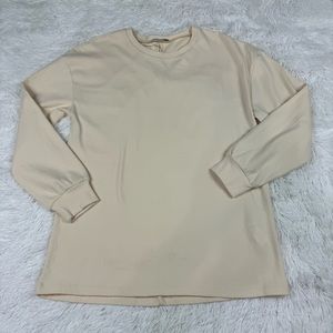 Zara women long sleeve Crew neck tunic t-shirt dress in beige twist back